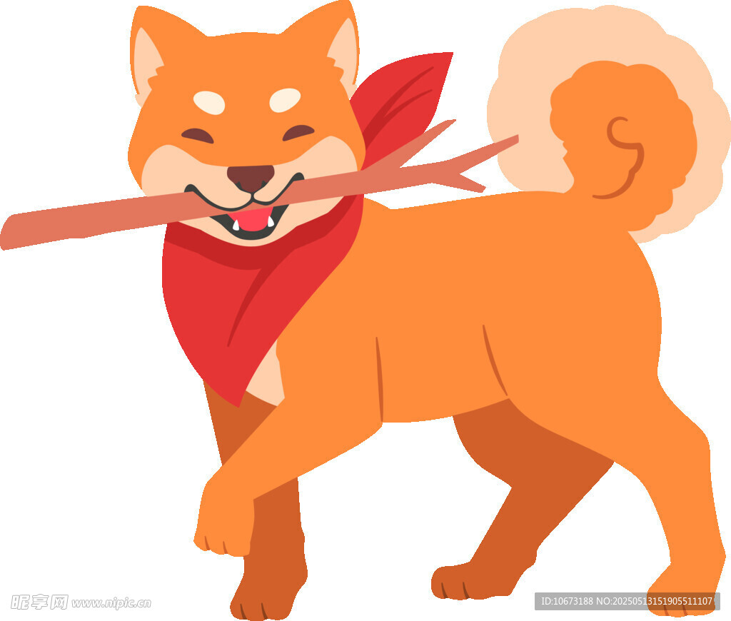 叼著樹枝的歡樂柴犬