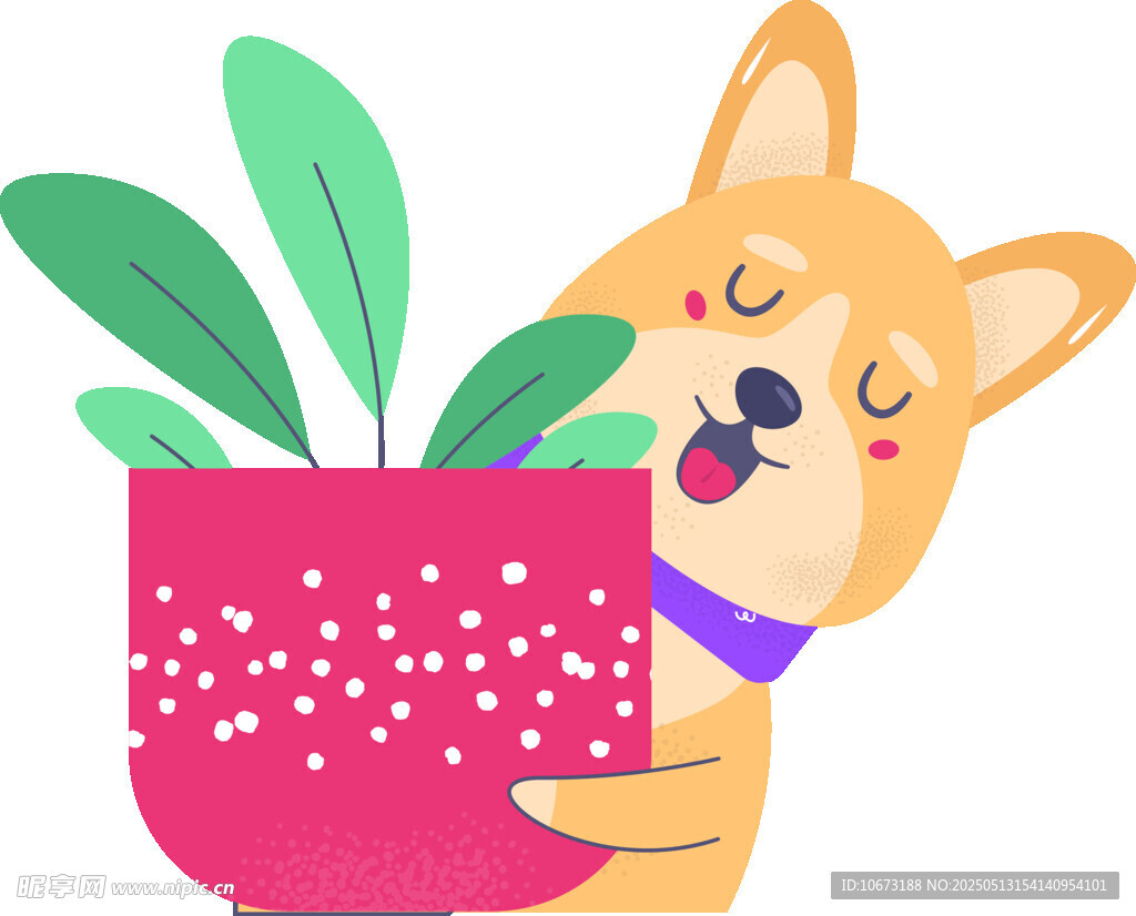 可愛小狗抱綠植花盆