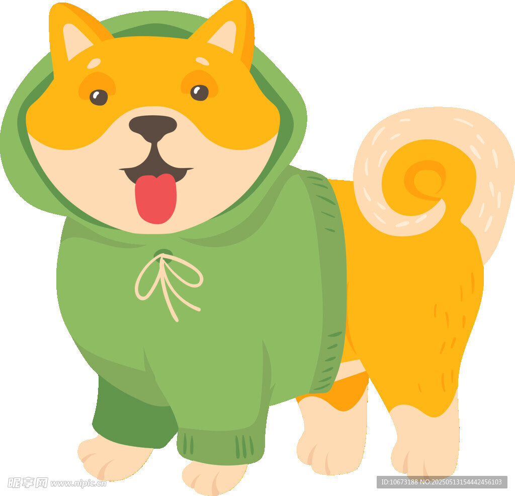 穿綠衣的可愛柴犬
