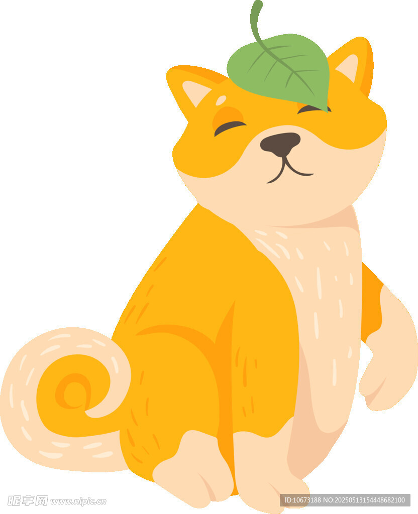 戴綠葉的可愛柴犬