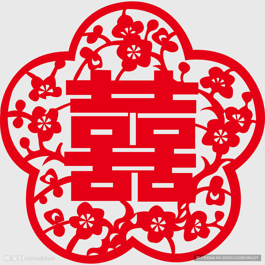 中式傳統紅色雙喜剪紙圖案