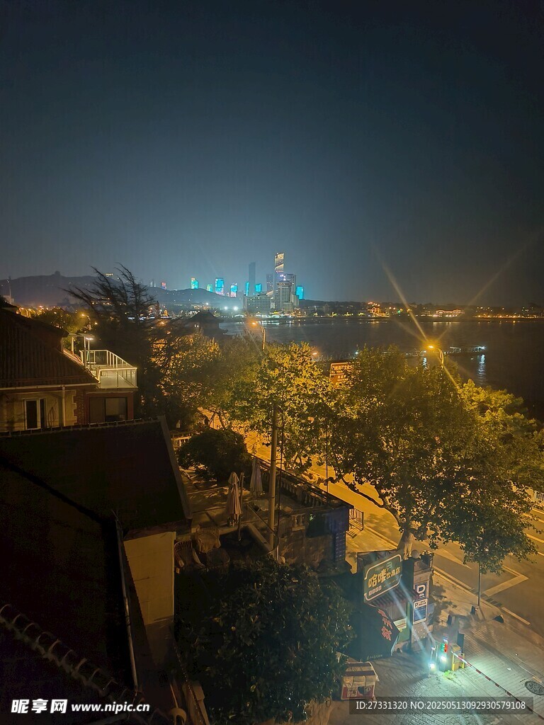 青島城市夜景俯瞰美麗燈光秀