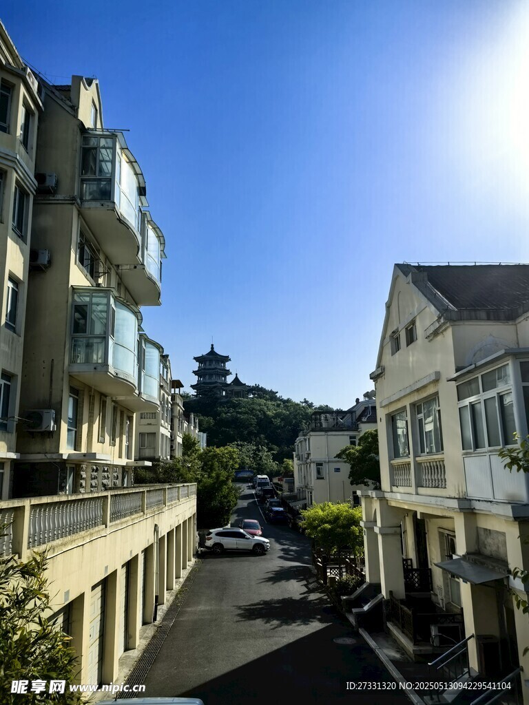 街道旁的精致住宅景觀
