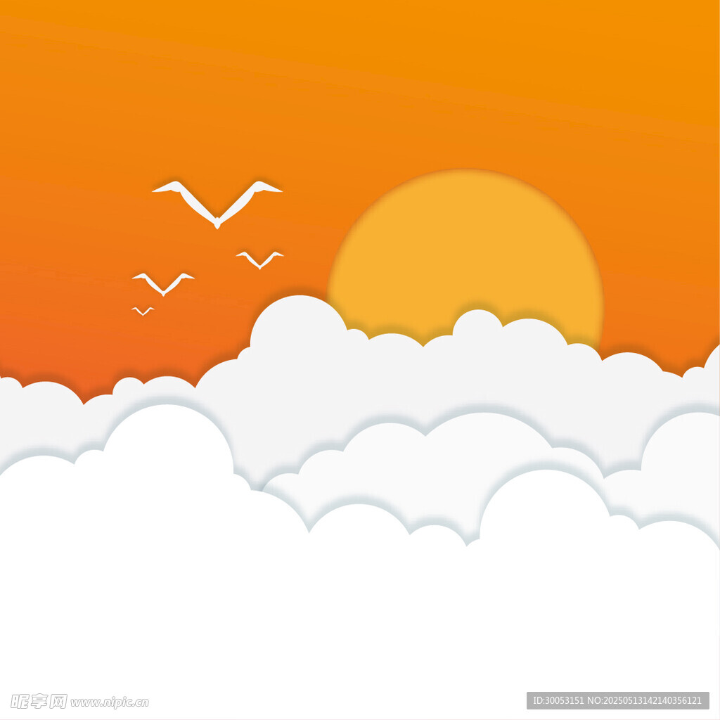 夕陽下的云海與飛鳥