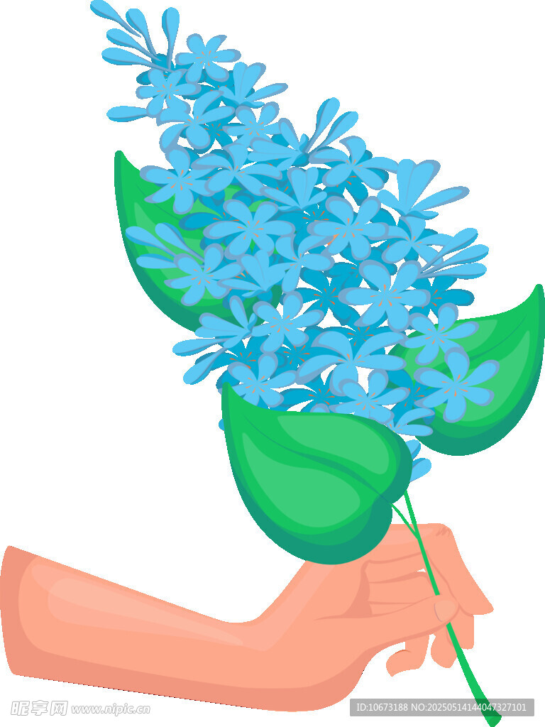手捧藍色花朵