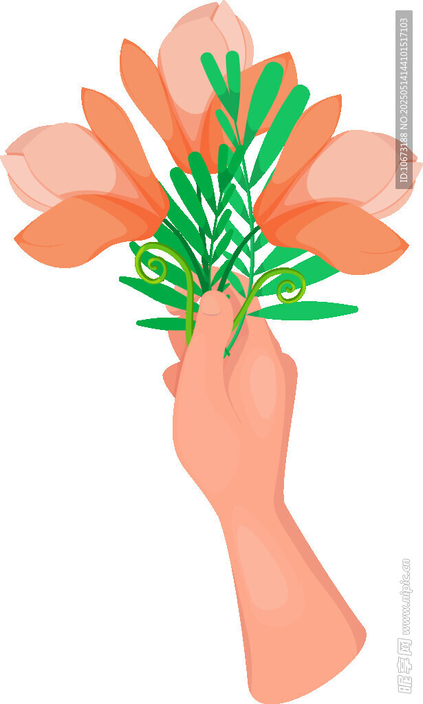 手捧橙色花朵插畫(huà)