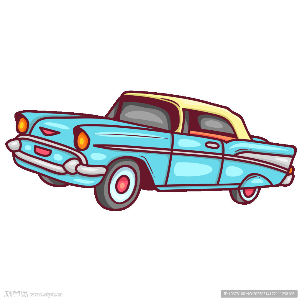 復(fù)古藍色小轎車插畫