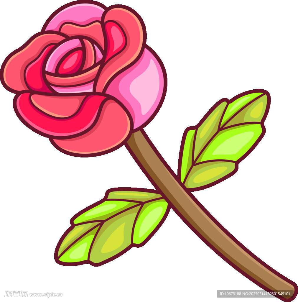 卡通粉色玫瑰花插畫