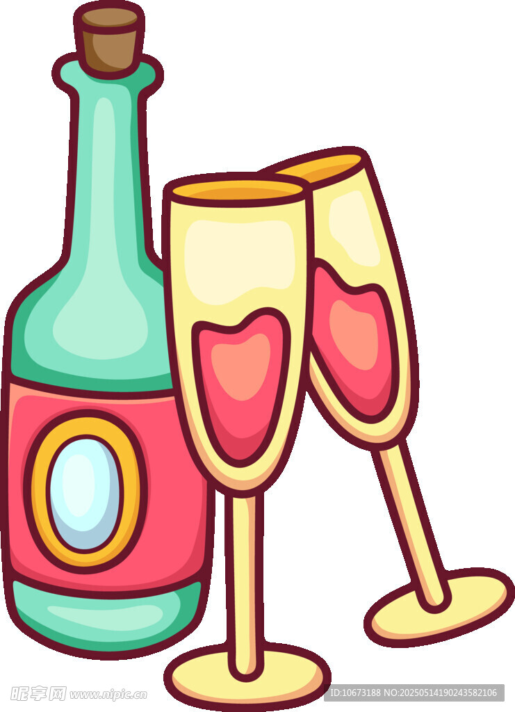 彩色酒瓶與香檳杯插畫