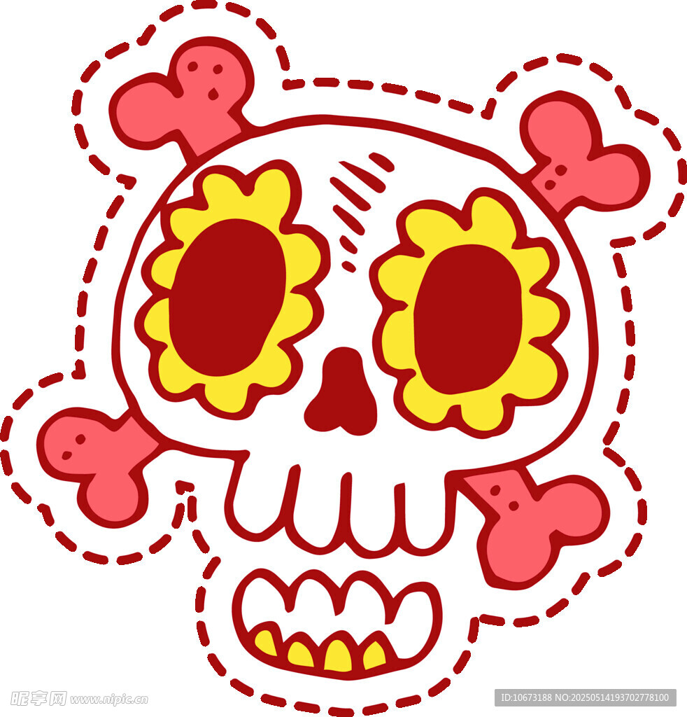 卡通骷髏頭花朵圖案設計
