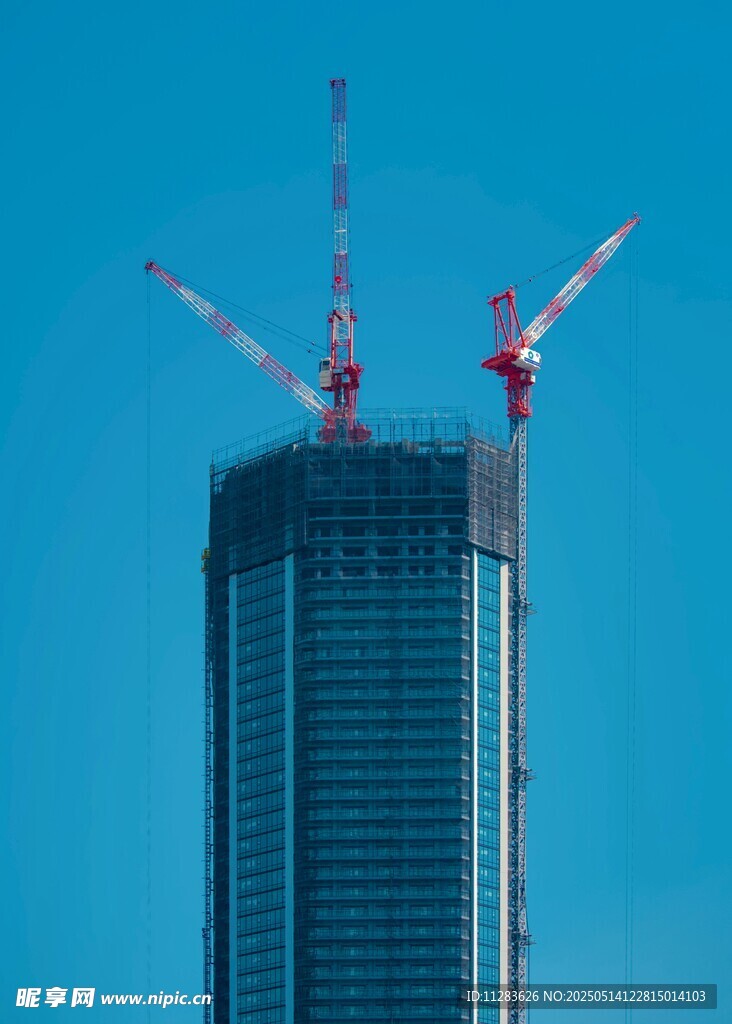 高樓建設中的雙起重機
