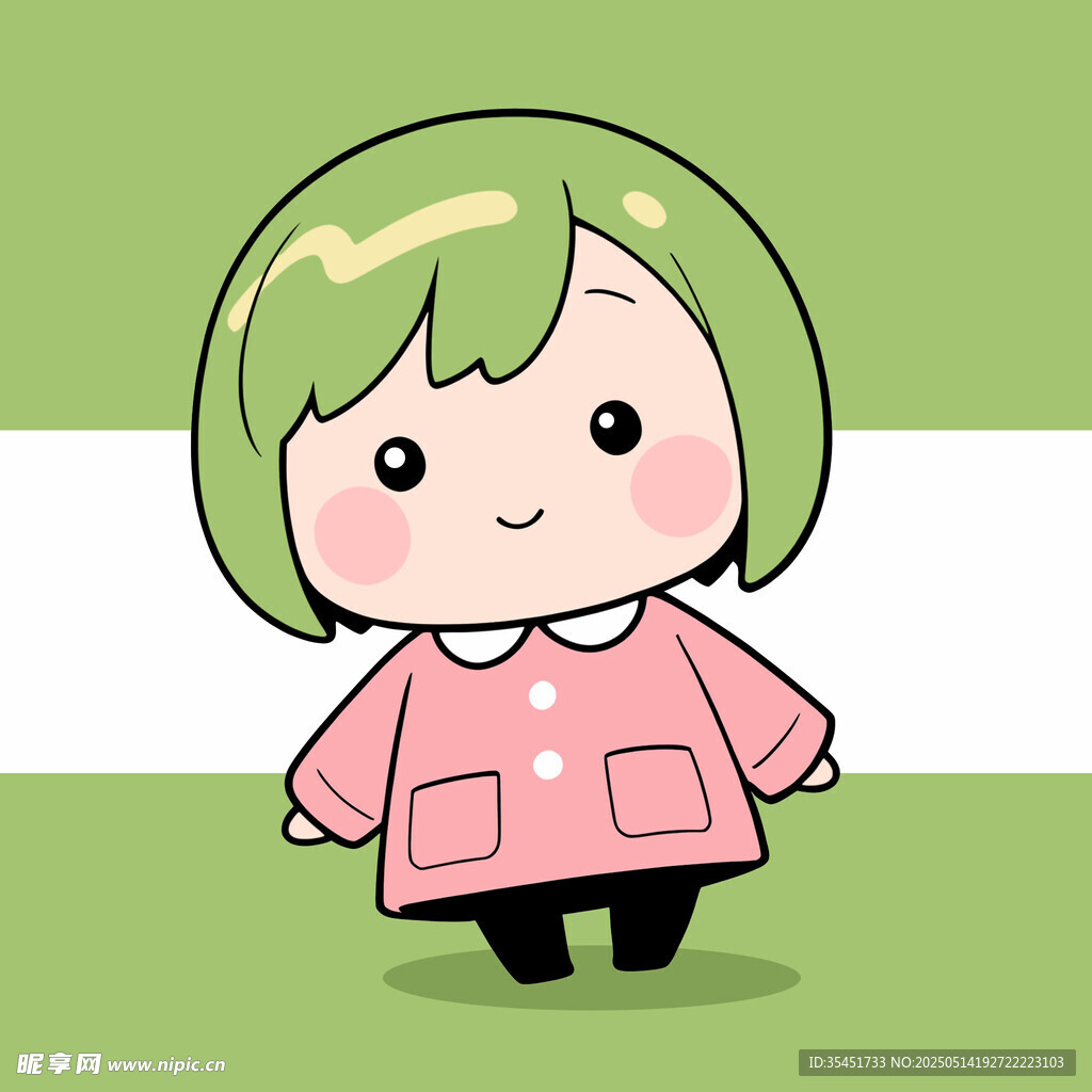 可愛綠發小女孩卡通形象