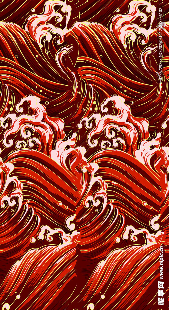 紅色海浪紋圖案設計