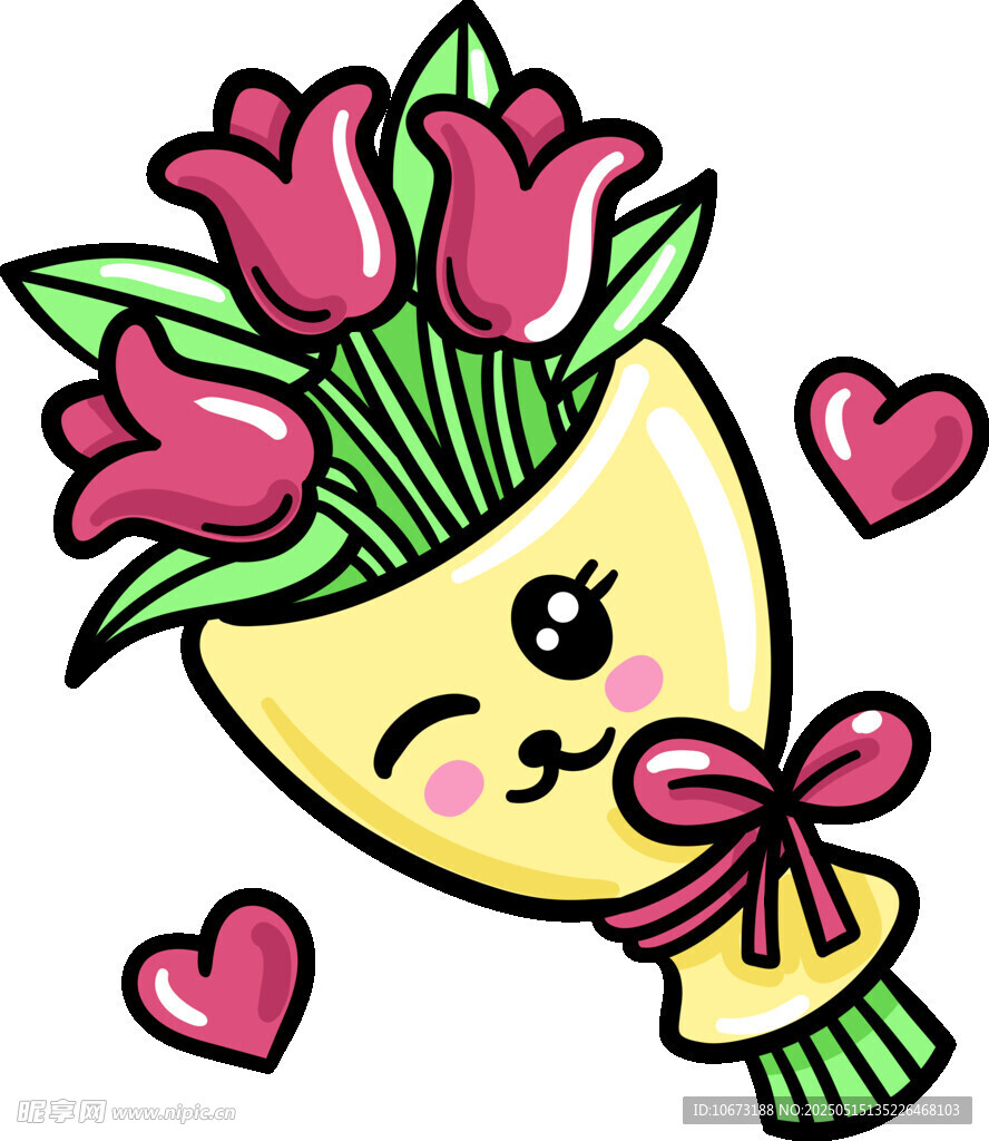 可愛笑臉花束插畫