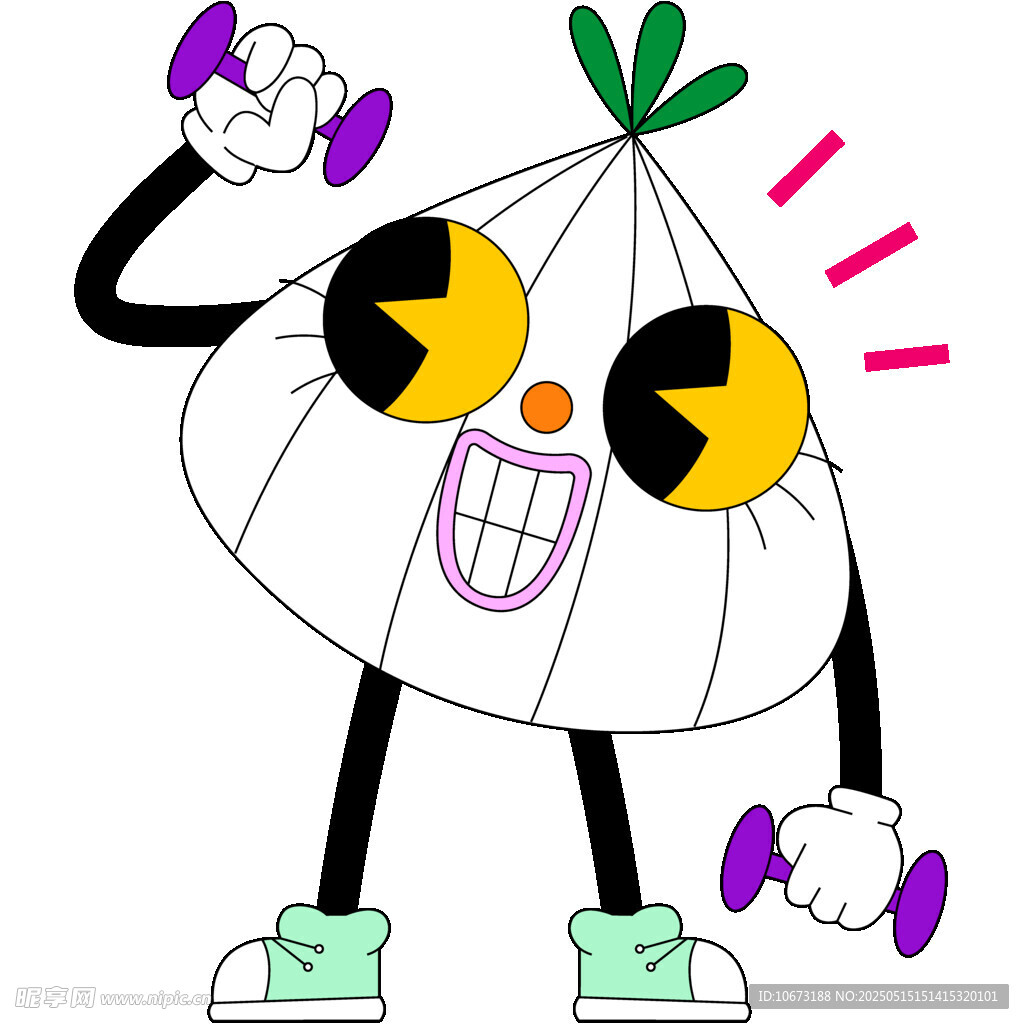 卡通大蒜形象舉啞鈴健身