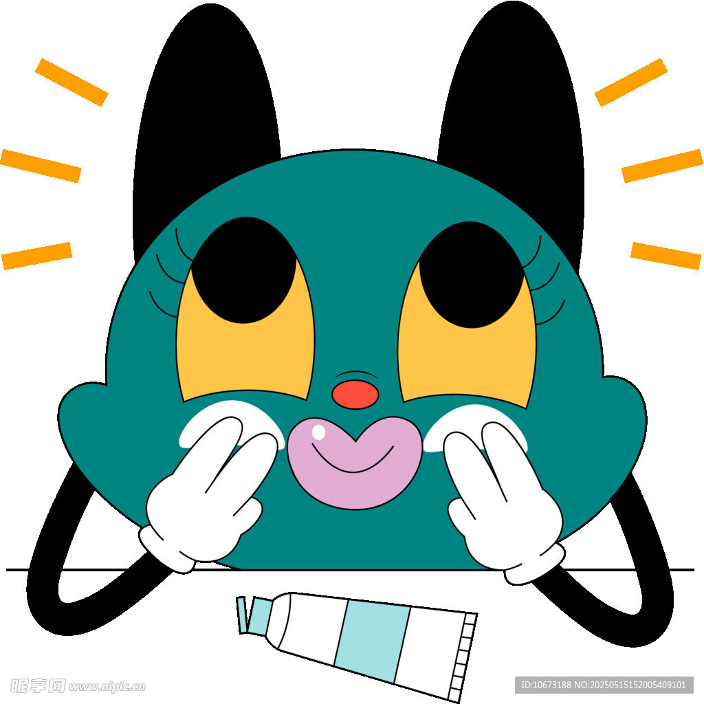 可愛綠耳卡通角色做鬼臉