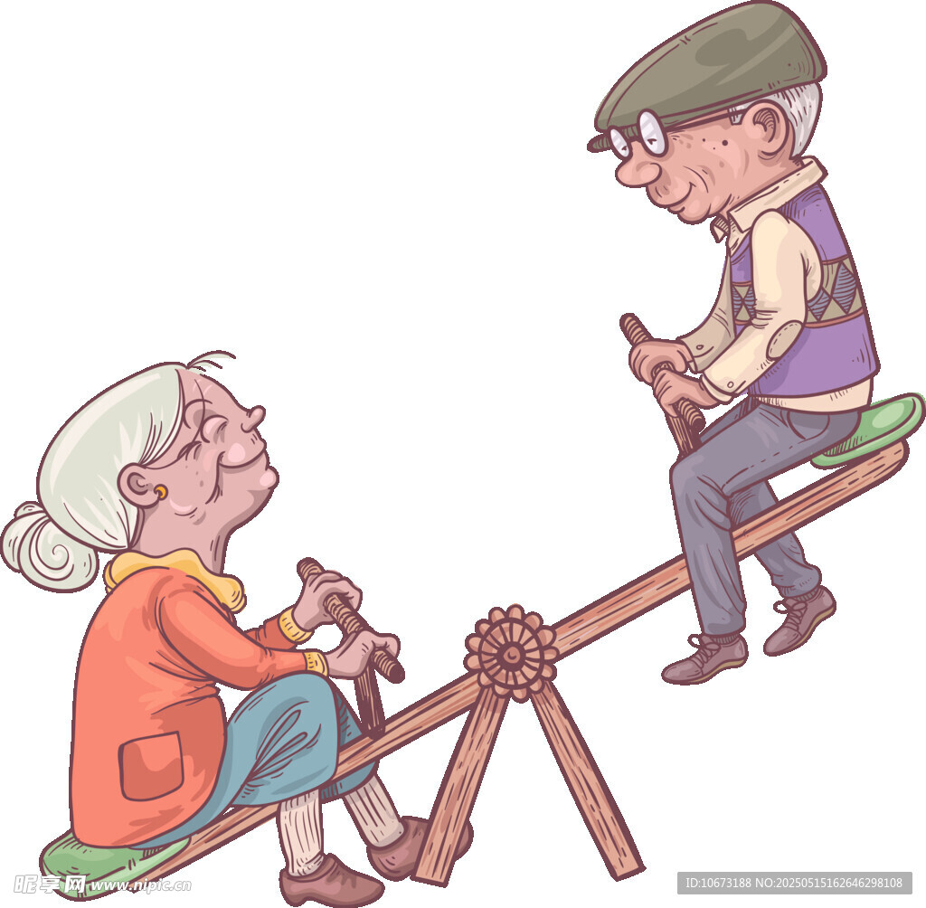 老兩口玩蹺蹺板享歡樂時光