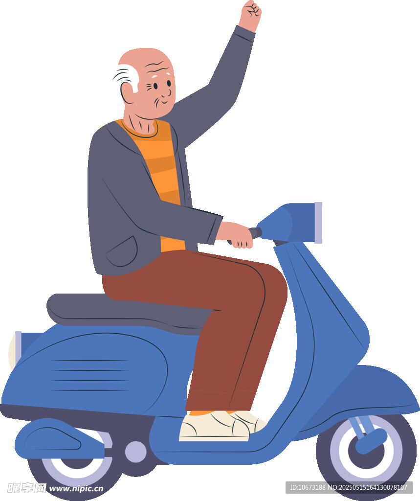 老人騎藍色踏板車揮手