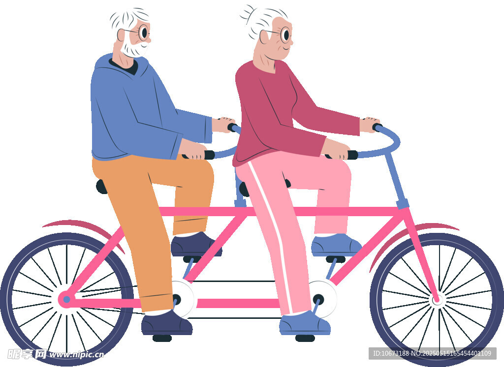 老年夫婦共騎雙人自行車
