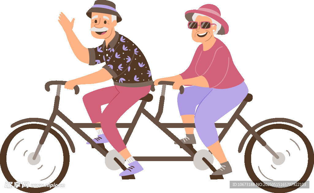 老年夫婦共騎雙人自行車