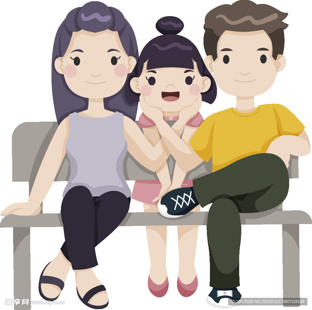 一家三口溫馨坐長椅