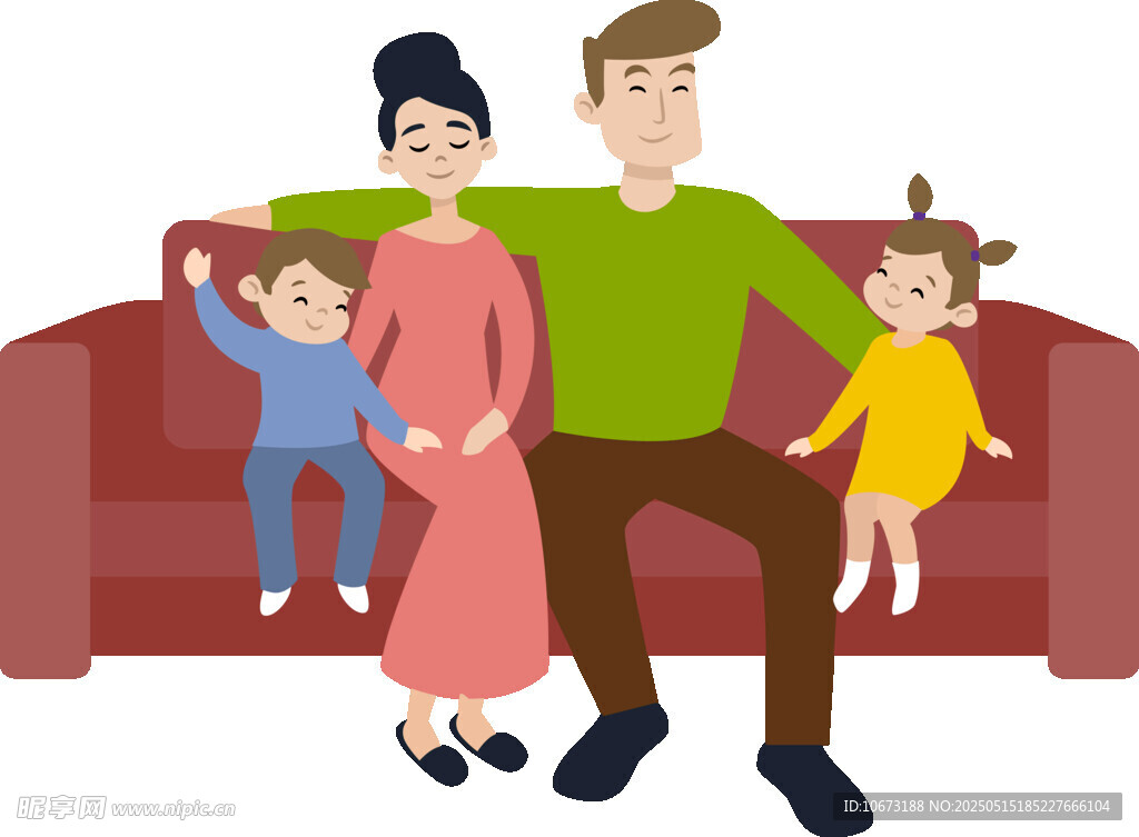 溫馨一家四口坐沙發