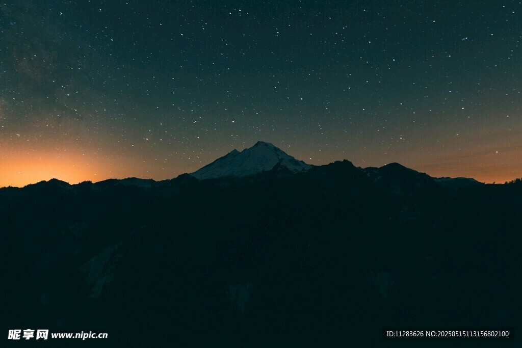 日落時分的山巒與星空