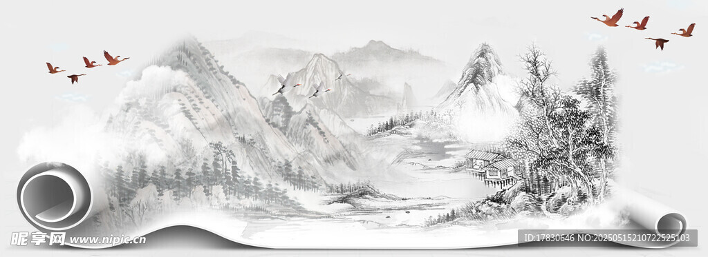 水墨山水畫卷