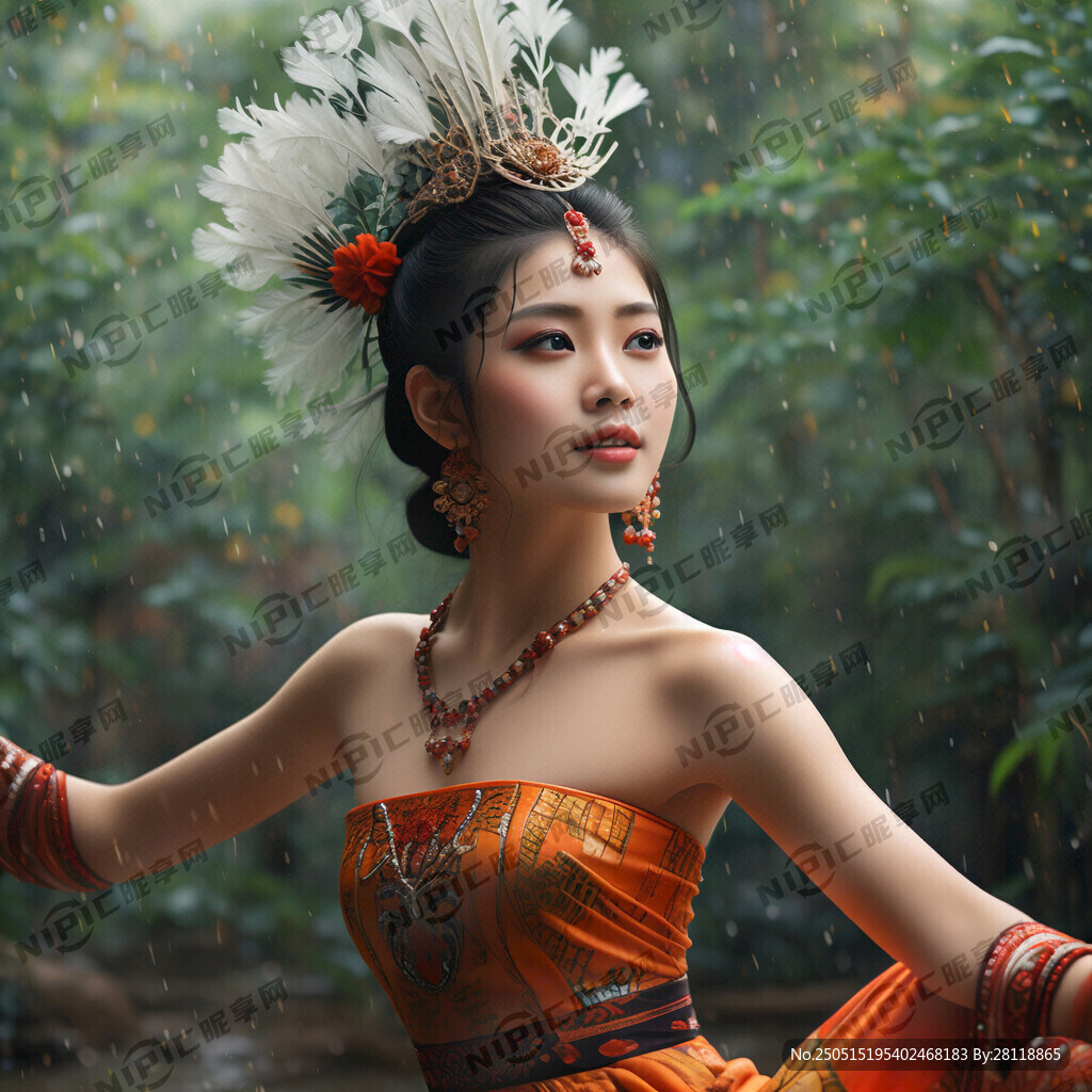 傣族女孩 傣族民族風 純色背景