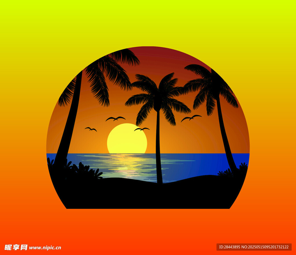 夕陽下的熱帶海灘美景