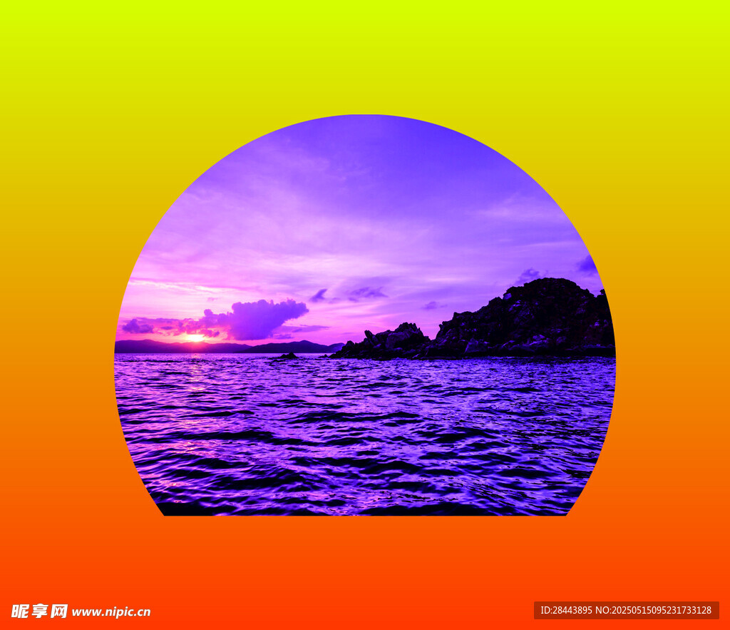 海邊日落美景半圓構(gòu)圖