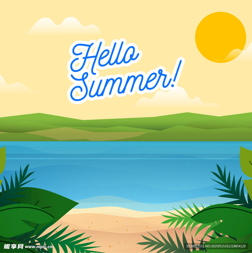 夏日海灘風景插畫