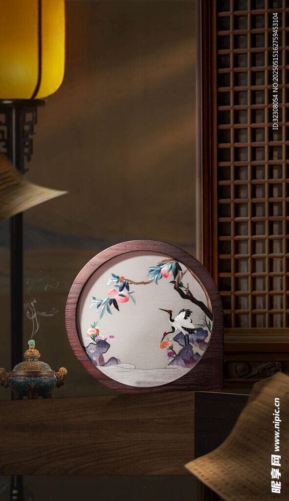 中式精美花鳥紋圓形瓷盤