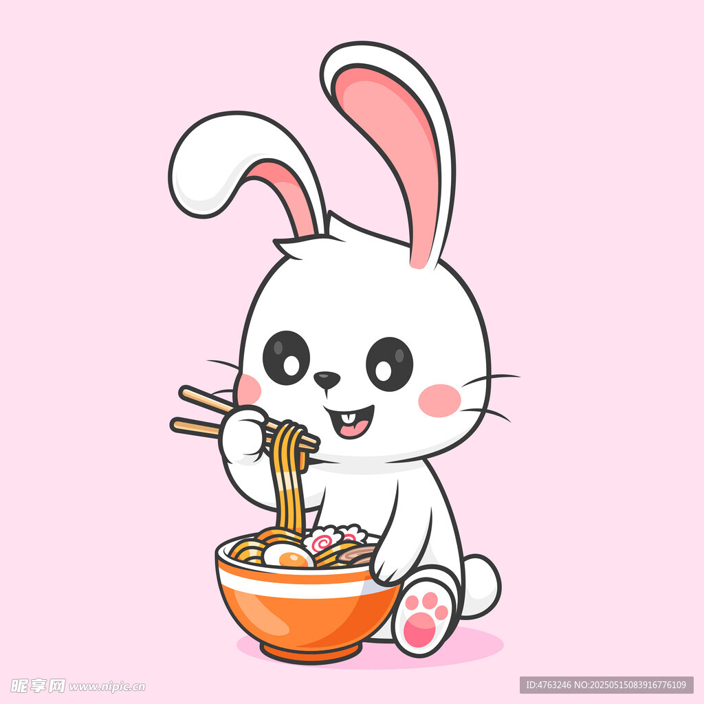 吃面條的可愛卡通小兔子