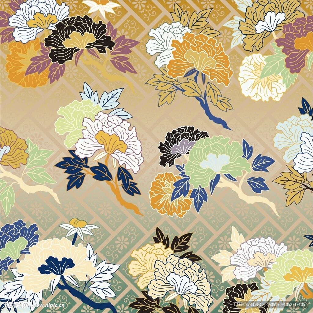 復古花卉圖案布料紋理
