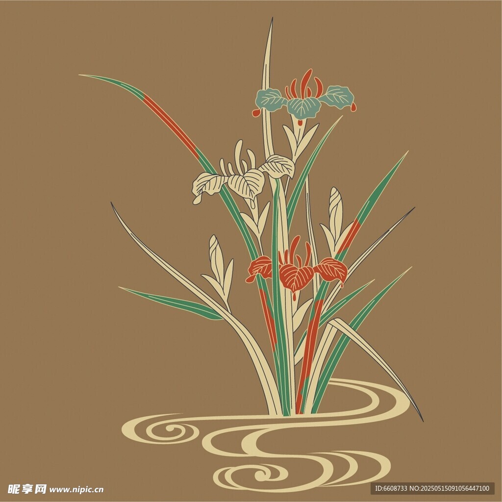 中式水墨風蘭花插畫