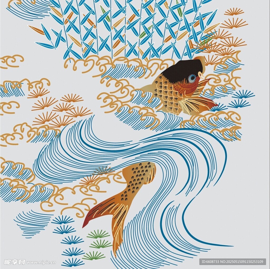 錦鯉躍浪圖