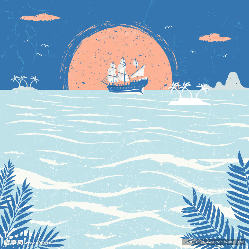 海上日出時(shí)的航行船只