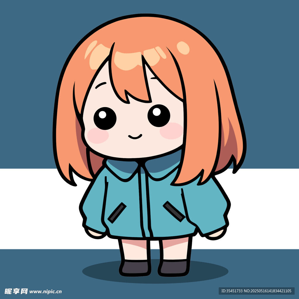 穿藍外套的可愛卡通女孩