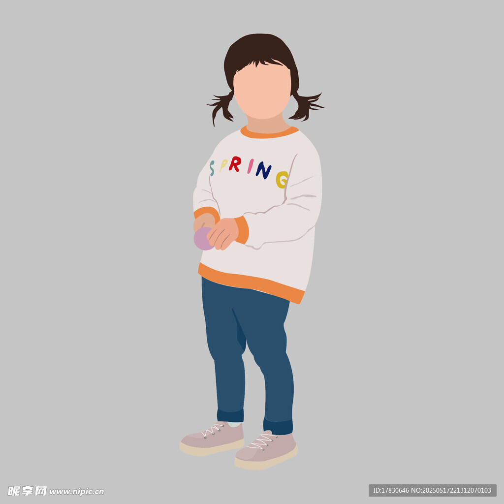 穿衛衣抱玩偶的卡通女孩