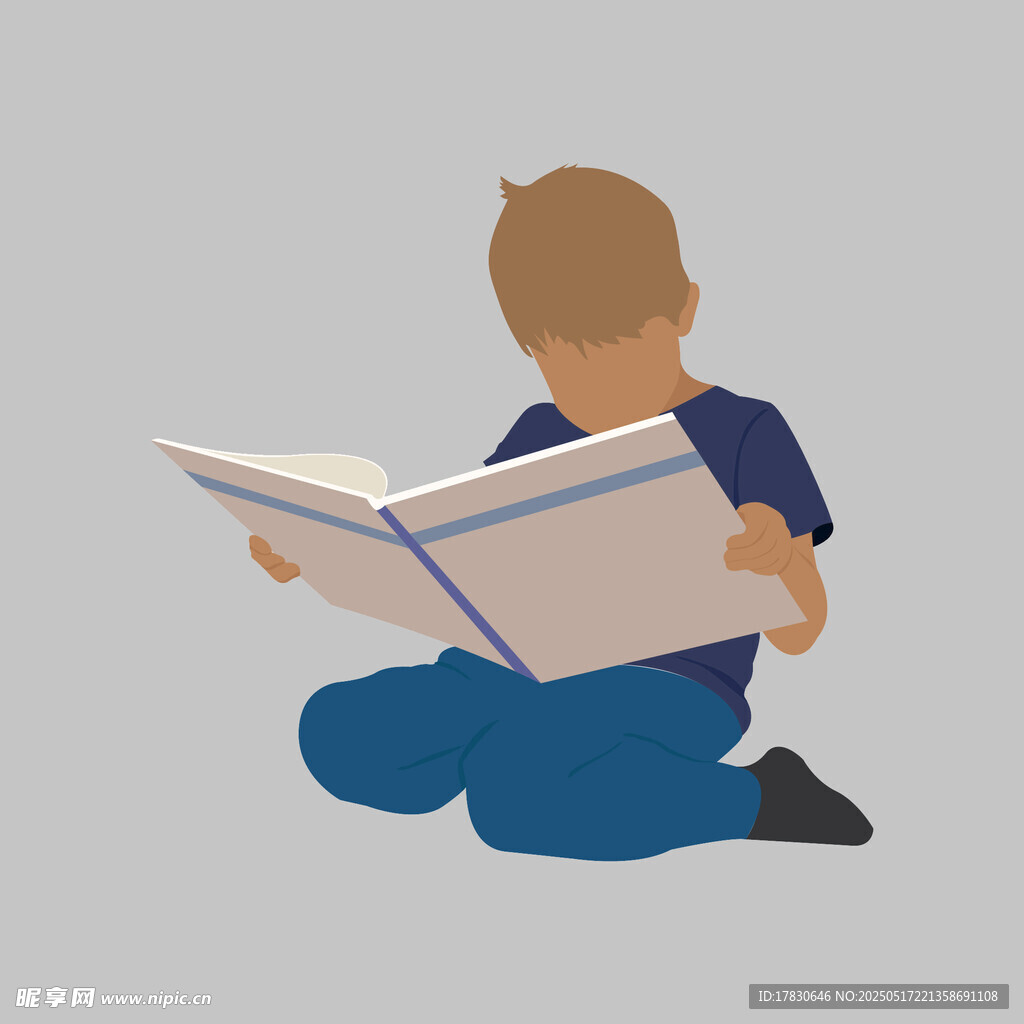 男孩專注閱讀書籍
