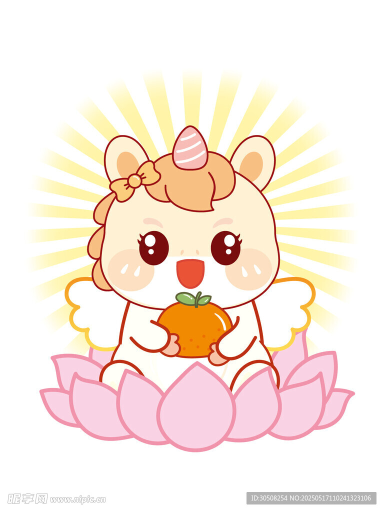 翅膀生肖馬蓮花抱橘子卡通圖片