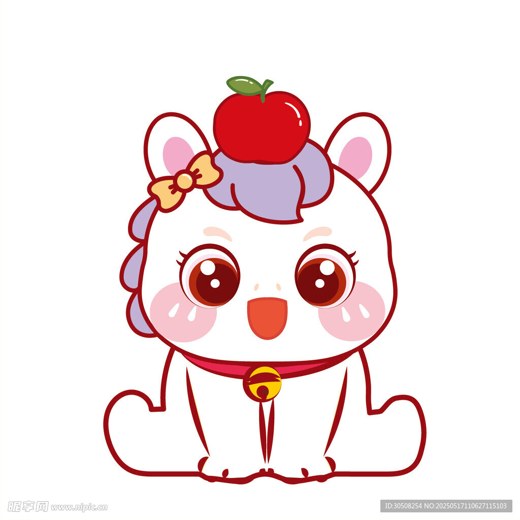 生肖馬頂紅蘋果卡通插畫圖片