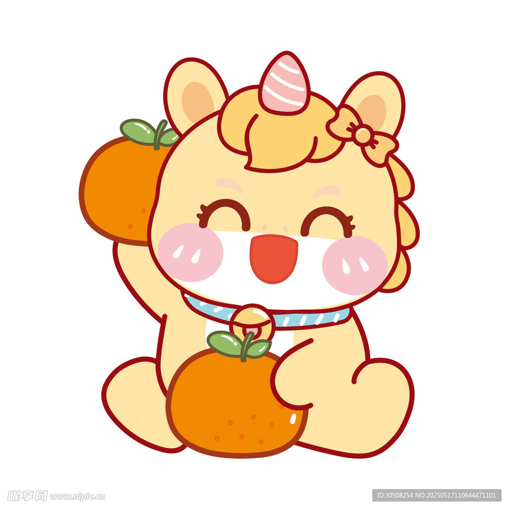 馬寶寶拿兩個橘子卡通插畫圖片