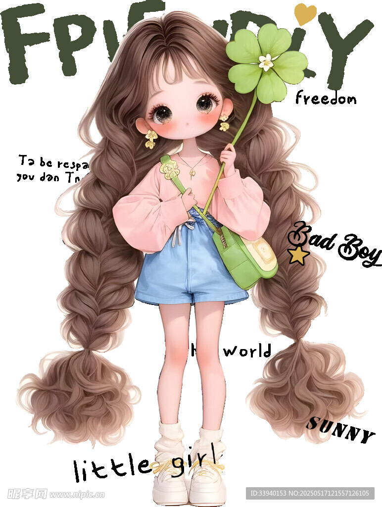 可愛長發玩偶女孩
