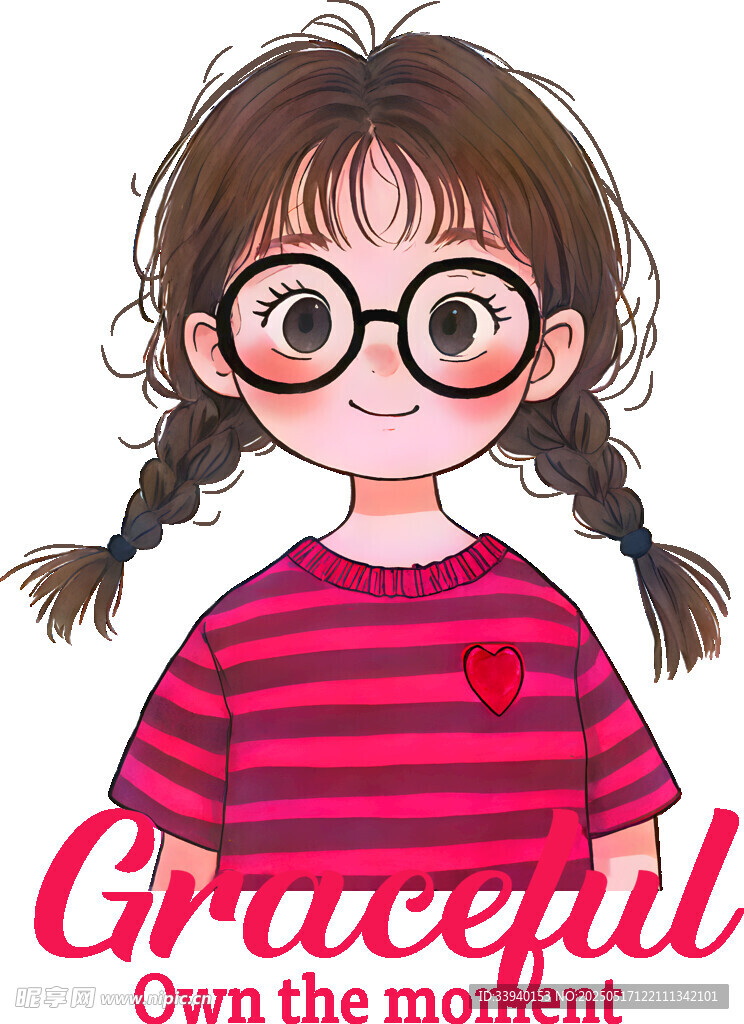扎辮戴眼鏡的紅衣小女孩