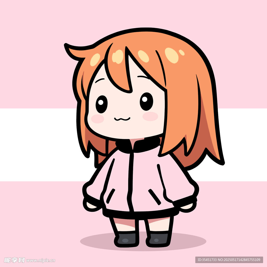 可愛卡通女孩粉色穿搭形象