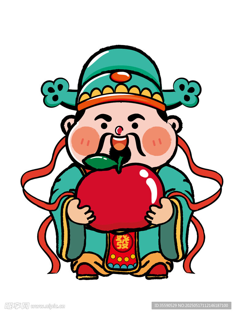 財神送錢蘋果大笑卡通插畫圖片