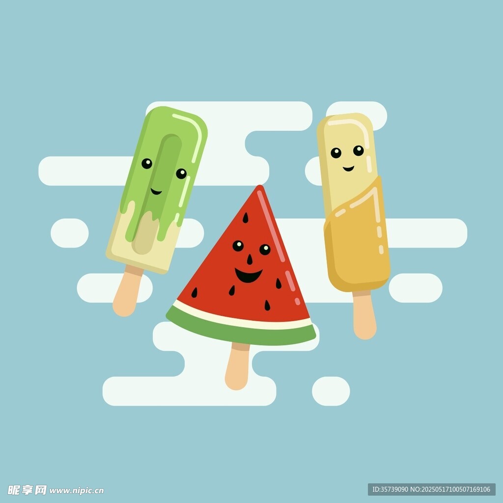 可愛夏日冰品插畫