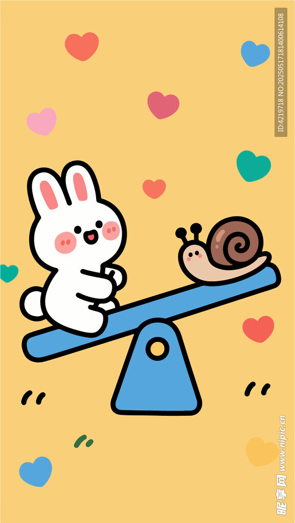兔子蝸牛玩蹺蹺板插畫